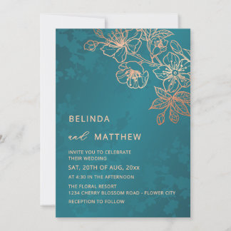Convites Photo Rose Gold Teal Wedding