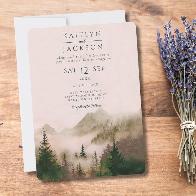 Convites Photo Rustic Watercolor Mountain Wedding (Photo Rustic Watercolor Mountain Wedding Invitation)