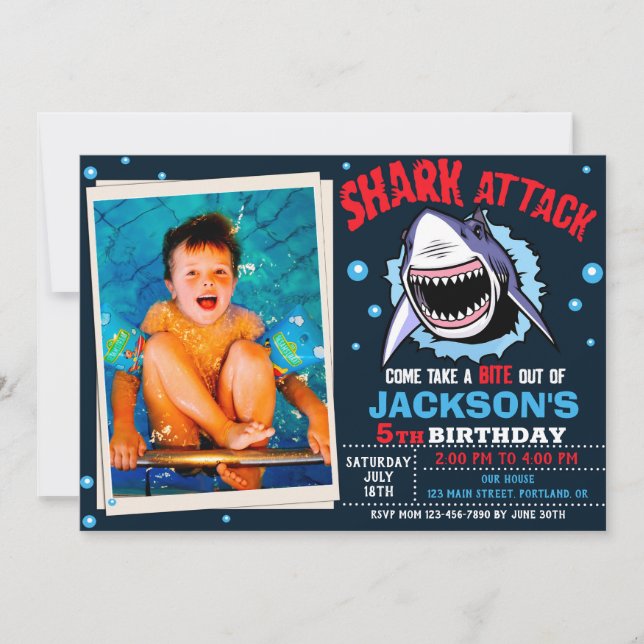 Convites Photo Shark Birthday Invitation Shark Attack party (Frente)