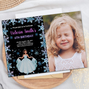 Convites Photo Snow Purple Floral Princess Birthday