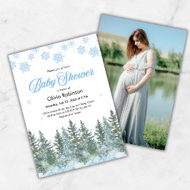 Convites Photo Snowflakes Pine Trees Winter Baby Shower