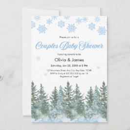 Convites Photo Snowflakes Pine Winter Couples Baby Shower 