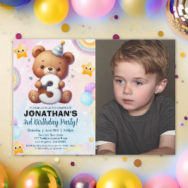 Convites Photo Teddy Bear Birthday 3rd for Boys