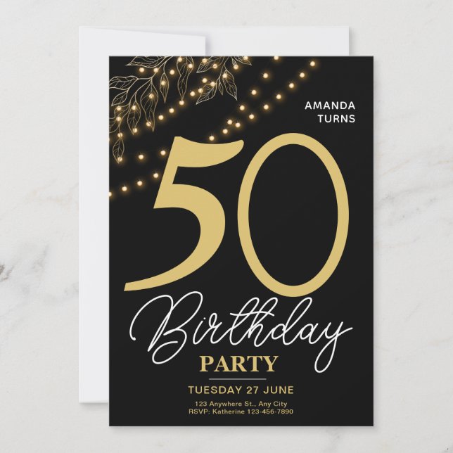 Convites Photo Typography Botanical Elegant 50 Birthday (Frente)