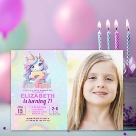 Convites Photo Unicorn 7th Birthday – Rainbow Girl