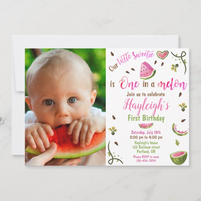 Convites Photo Watermelon birthday invitation 1st birthday (Frente)