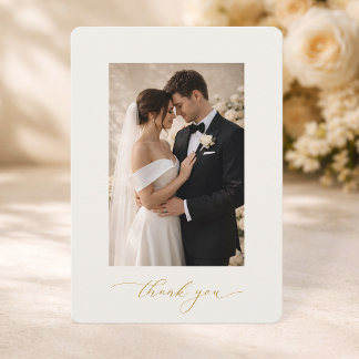 Convites Photo Wedding Thank You Card with Gold Calligraphy