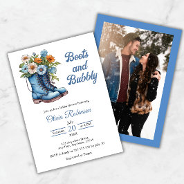 Convites Photo Western Blue Boots & Bubbly Bridal Shower 