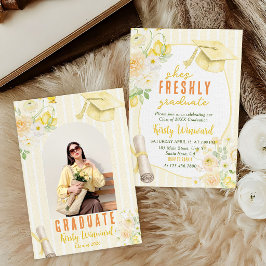 Convites Photo Yellow Stripes Lemons and Flowers Graduation