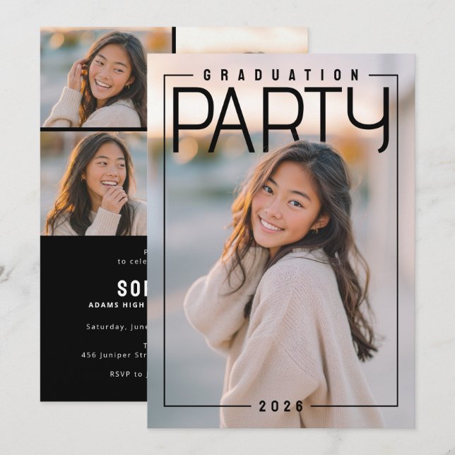 Convites PhotoPop Chic Graduation Party (Frente/Verso)