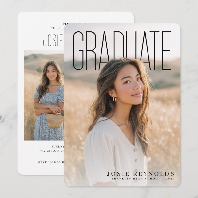 Convites PhotoPop Modern Photo Collage Graduation Party (Frente/Verso)