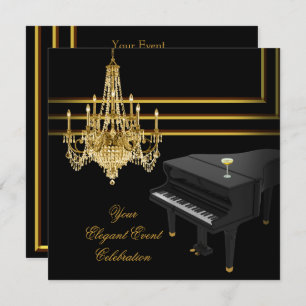 Convites Piano Chandelier Dourado do Partido Elegante