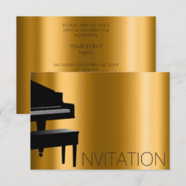 Convites Piano Concert Formal Minimalismo Vip Black Dourado