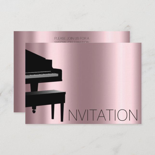 Convites Piano Concert Formal Minimalismo Vip Black Pink (Frente/Verso)