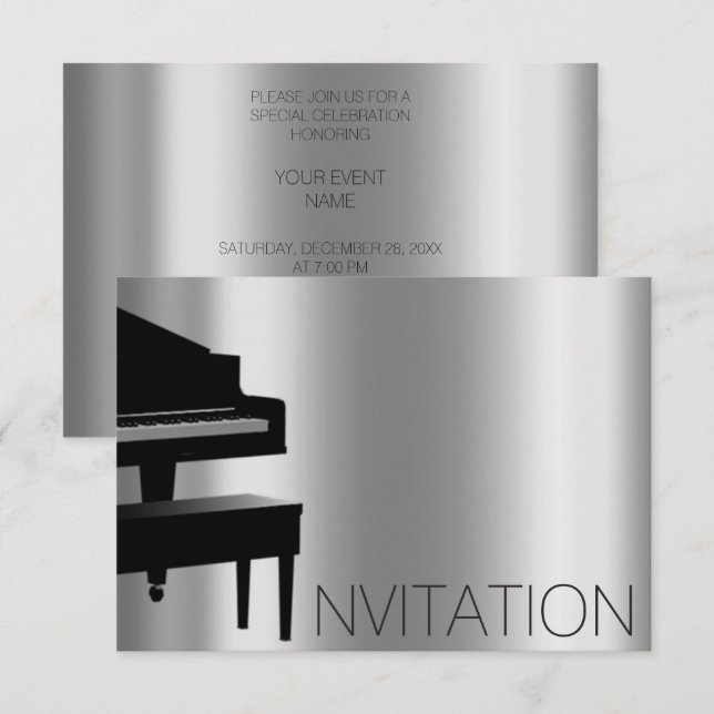 Convites Piano Hause: Minimalismo do concerto Vip Black Aqu (Frente/Verso)