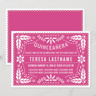 Convites Picado cor-de-rosa do papel de Quinceañera