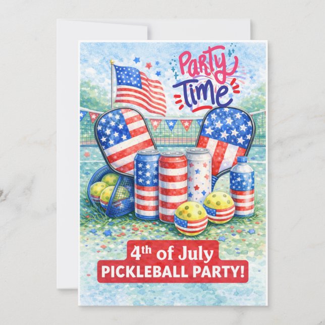 Convites PICKLEBALL 4th of July Pickleball Party Invitation (Frente)