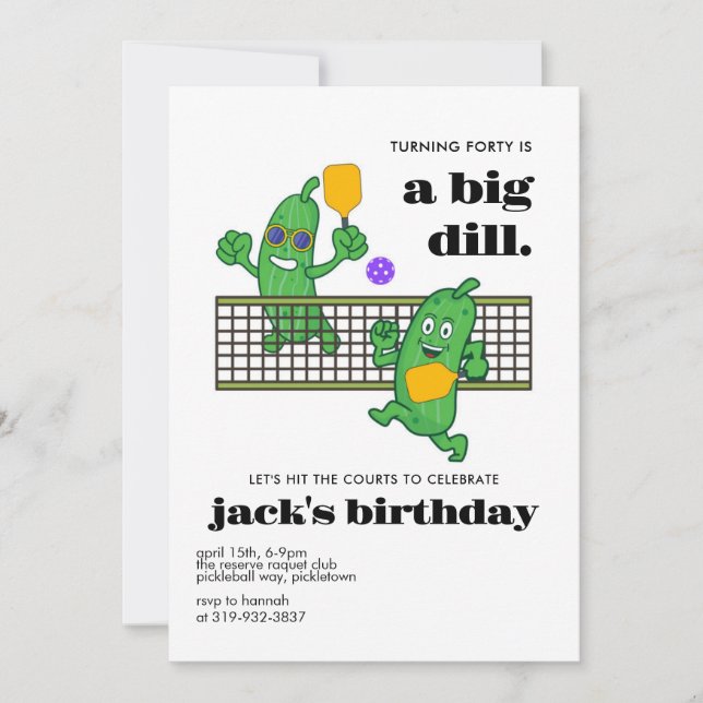 Convites Pickleball Birthday, Pickle Ball Invite, 40º (Frente)