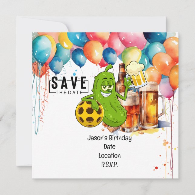 Convites Pickleball Birthday Salvar Data para Festa (Frente)