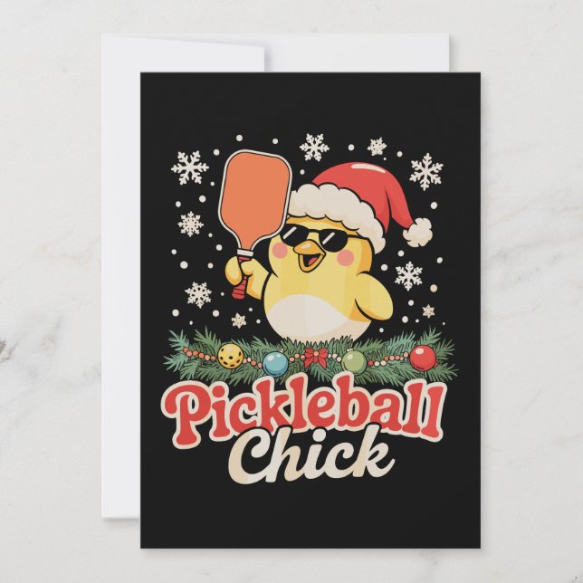 Convites Pickleball Chick Chapéu de Papai Noel Óculos de So (Frente)