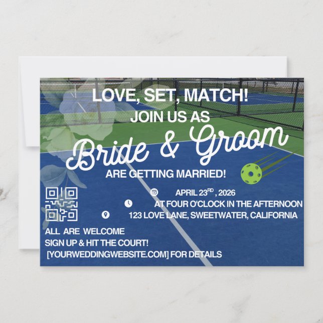 Convites Pickleball Wedding Invitation - Modern Court Sport (Frente)