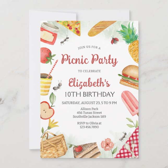 Convites Picnic Birthday Party Invitation (Frente)