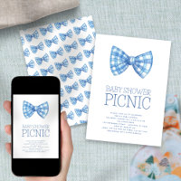Picnic Blue Gingham Bow Tie Baby Shower