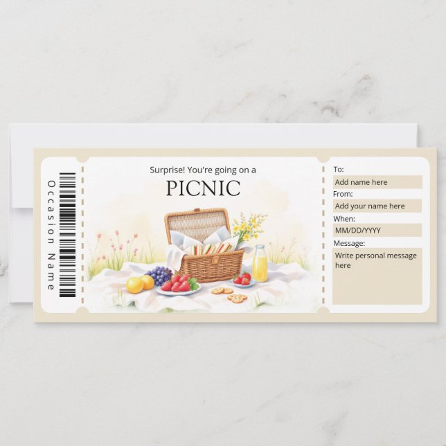 Convites Picnic Gift Certificate (Frente)