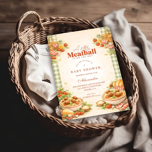 Convites Picnic Green Gingham Little Meatball Baby Shower (Criador carregado)