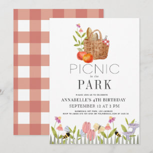 Convites Picnic no Park Basket Floral Birthday Invitati