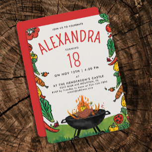 Convites Picnic Red Green Grill Steak Veggie