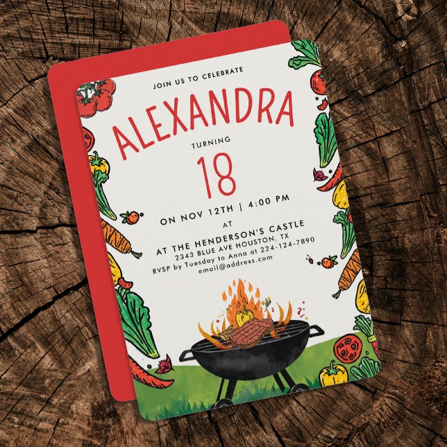 Convites Picnic Red Green Grill Steak Veggie (Criador carregado)