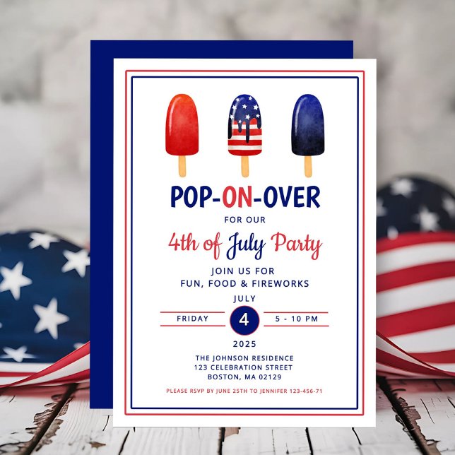 Convites Picolé Branco Vermelho E Azul 4 De Julho (Red White And Blue Popsicle 4th Of July Invitation)