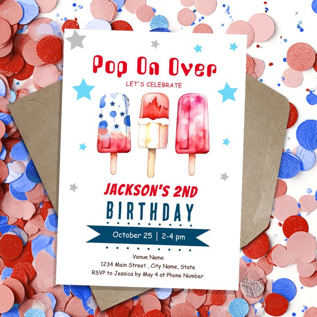 Convites Picolé de Verão para Crianças Pop Over 2º Aniversá (Criador carregado)