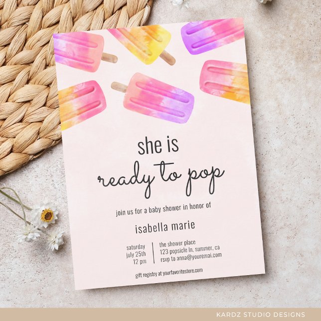 Convites Picolé Rosa Chupeta de Bebê Shower (Invite shown in 5 x 7 inches with square corner, choose size, paper and corner style before checkout)