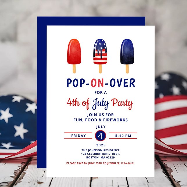 Convites Picolé Vermelho Cinto E Azul 4 De Julho (Cute Red White And Blue Popsicle 4th Of July Invitation)