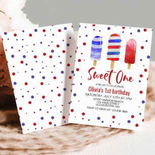 Convites Picolés Sweet One Vermelho Branco Azul 1º Aniversá