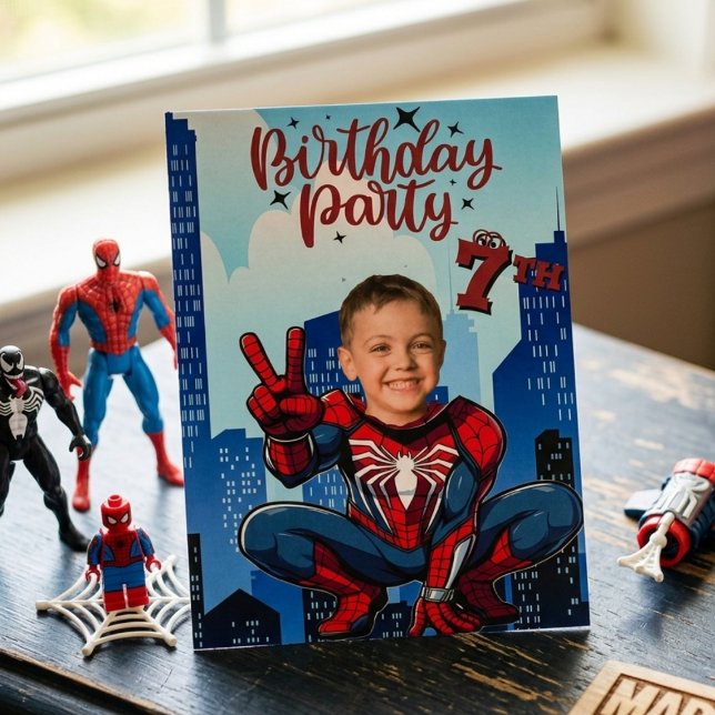 Convites pider-Man Superhero Photo Birthday Party  (Criador carregado)