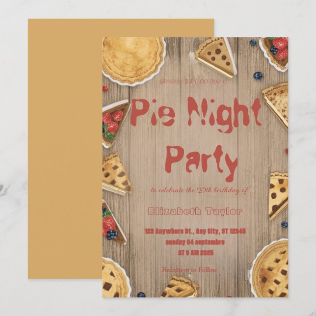 Convites Pie Sharing Night Party Invitation – Sweet & Cozy (Frente/Verso)