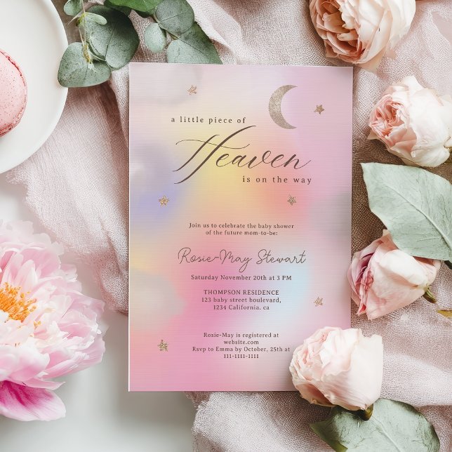 Convites Piece of Heaven Celestial Holographic Baby Shower (Piece of Heaven Celestial Holographic Baby Shower Invitation)