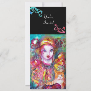 Convites PIERROT COM GATO / Festa de Máscaras de Mardi Gras