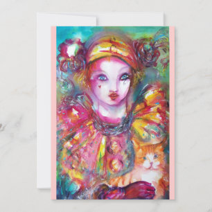 Convites PIERROT COM GATO / Festa de Máscaras de Mardi Gras