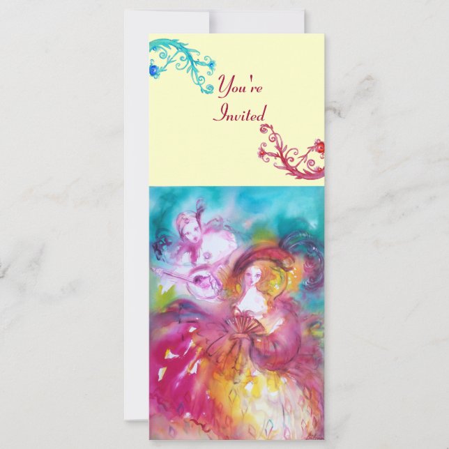 Convites PIERROT E ARLECCHINA Venetian Carnaval, (Frente)