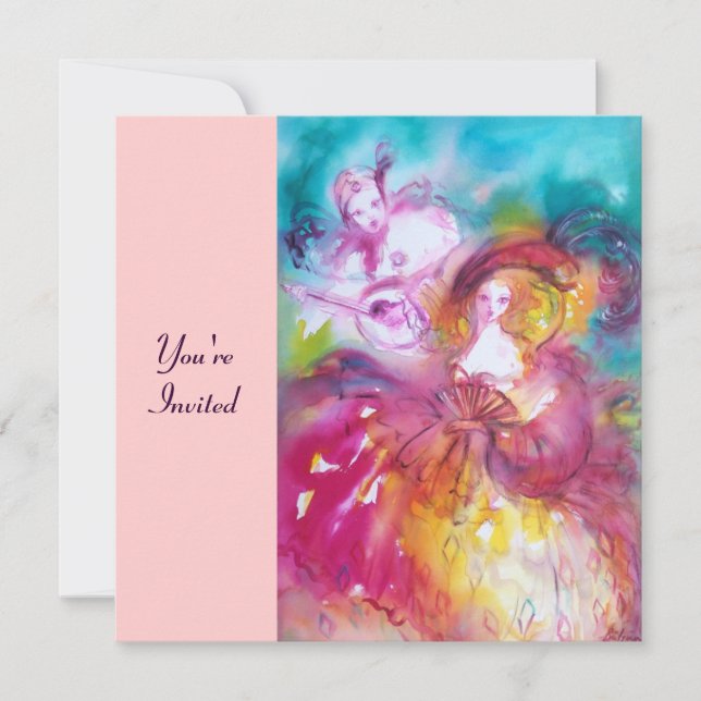 Convites PIERROT E ARLECCHINA Venetian Carnaval, (Frente)