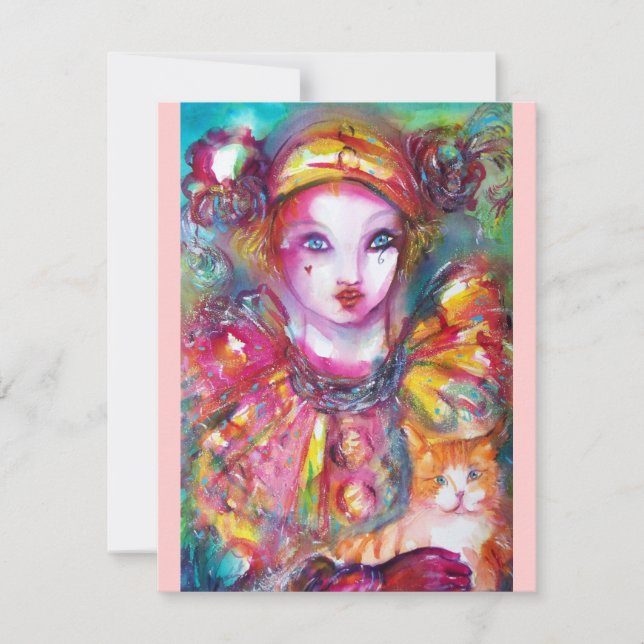 Convites PIERROTA COM CAT / Mardi Gras Mascarada (Frente)