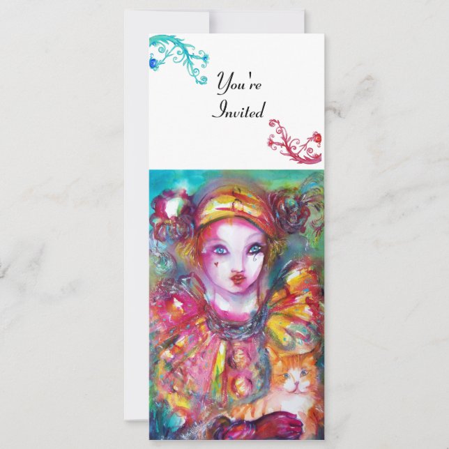 Convites PIERROTA COM CAT / Mardi Gras Mascarada (Frente)