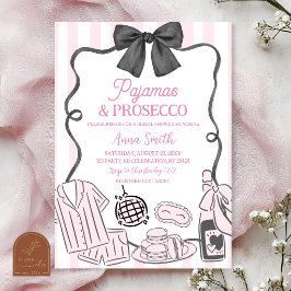 Convites Pijamas Cor-de-Rosa e Prosecco Desenhados à Mão Ca