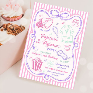 Convites Pijamas de Pipoca Festa de Sono Aniversário