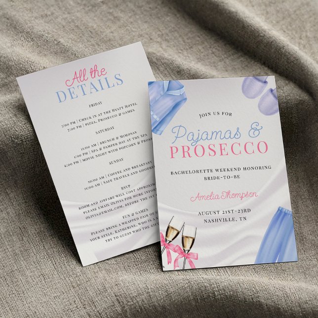Convites Pijamas e Festa de solteira Prosecco (Pajamas and Prosecco Bachelorette , PJs and Prosecco Pajama Party Bachelorette weekend Invitation)