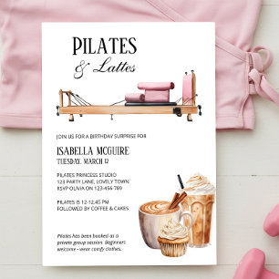 Convites Pilates Reformador Rosa e Latte de Aniversário